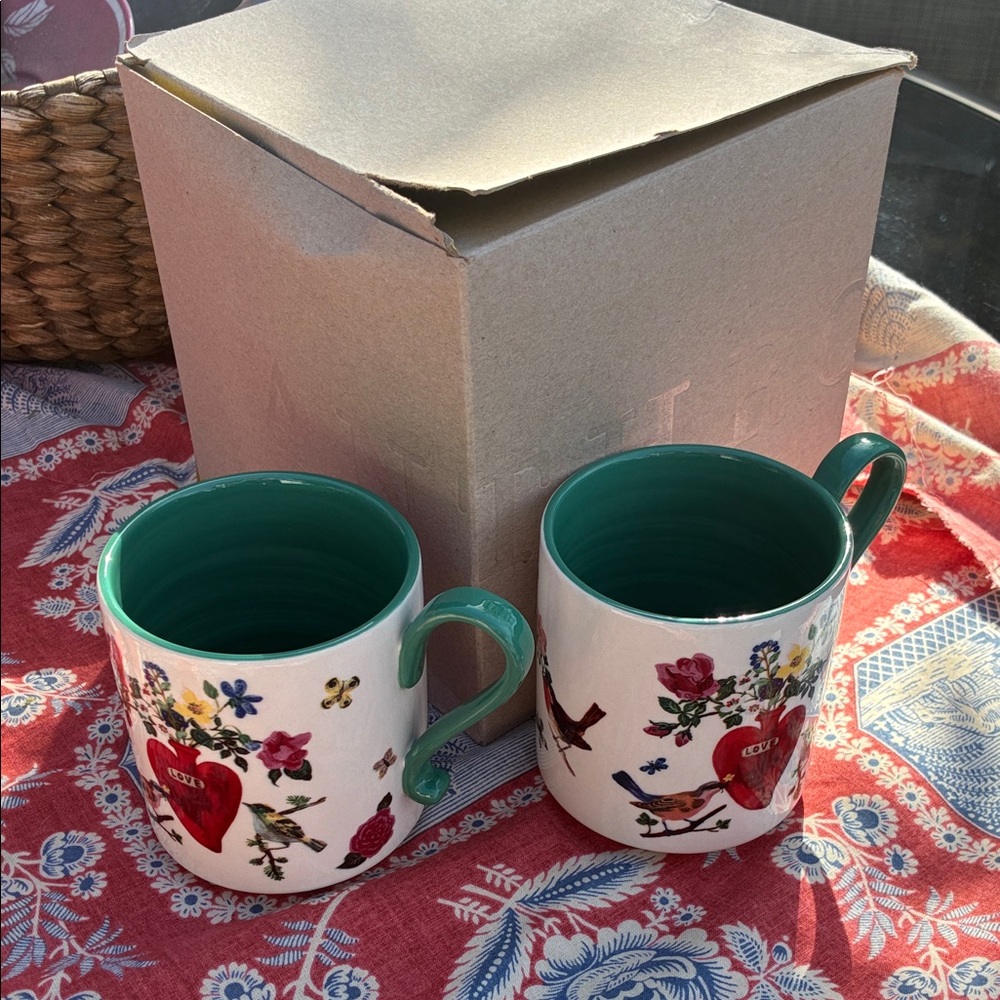 Nathalie Lete For Anthropologie Heritage Mugs Set of 2 NWT In Box